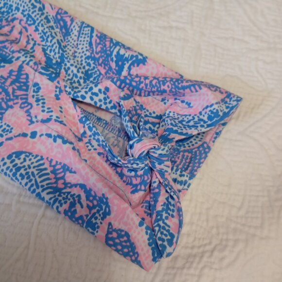 Lilly Pulitzer XS Pink/Blue Print Cotton Dress With 3/4 Sleeves & Knot Details - Picture 3 of 8
